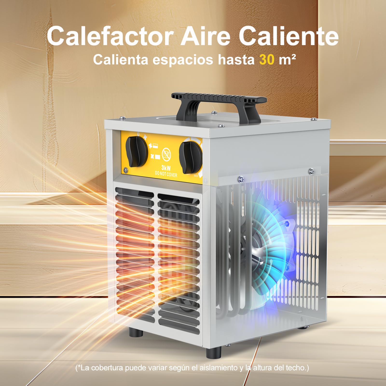 Calefactor Eléctrico 3000W Potenciado - Calentador Portátiles Industriales - Termostato y Protección contra Sobrecalentamiento - Apto para Construcción, Garaje e Invernadero