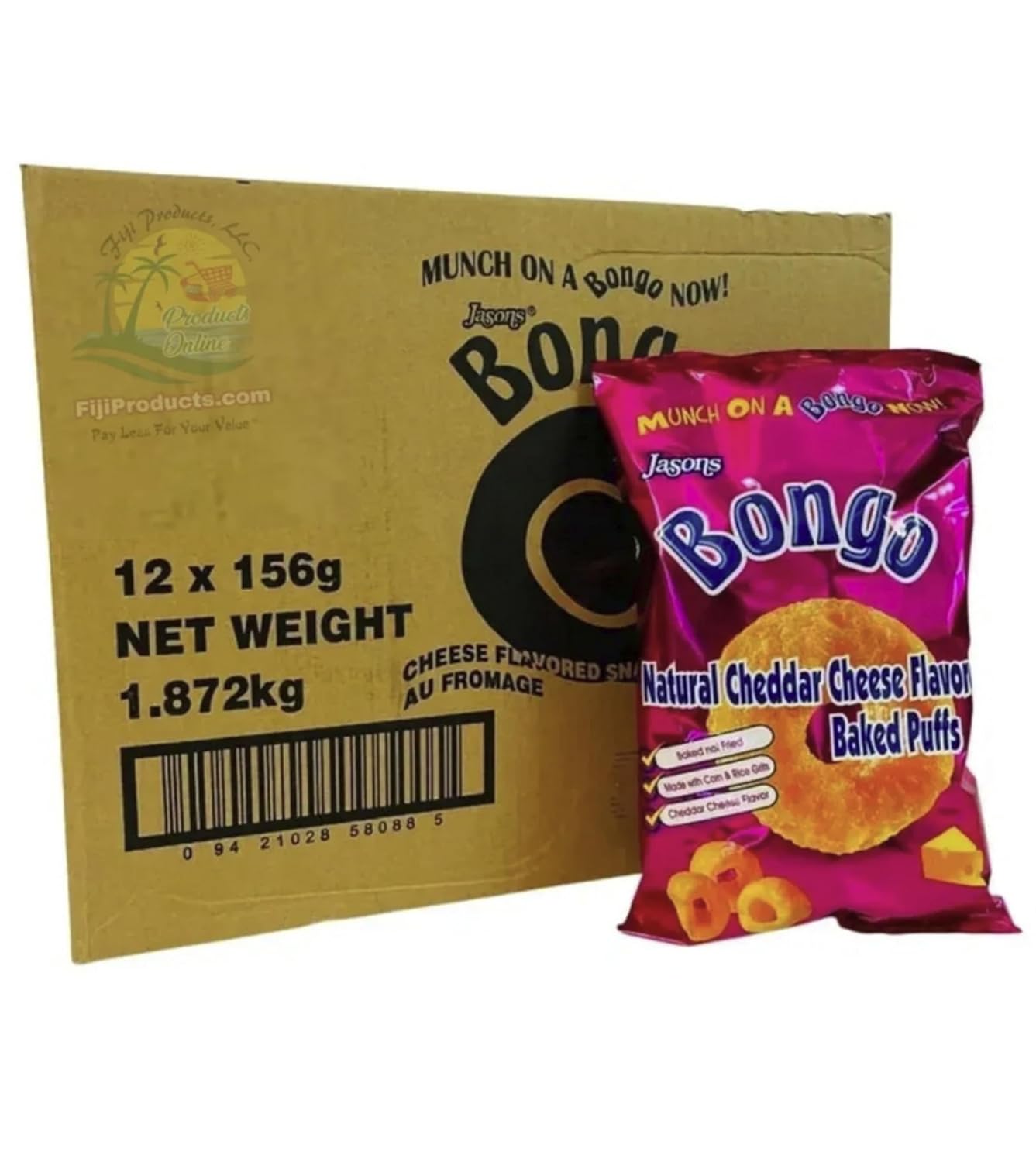 Bongo Cheese Flavor Family Size (Case Pack Of 12 x 156g Ea) Real Unique Cheese Flavor, Munch ON Now! Box - Buy