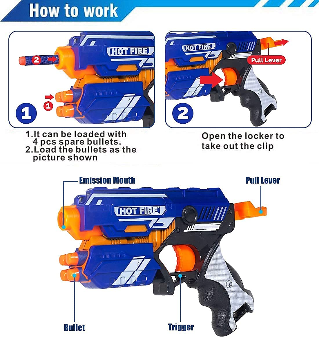 Kidoyz Blaze Storm Hot Fire Soft Bullet Gun Toy with 10 Soft Foam Bullets | Manual Dart Blaster for Target Shooting & Battle Games | Indoor Outdoor Action Toy Gun for Kids Boys Girls 6+ (Blue) 2