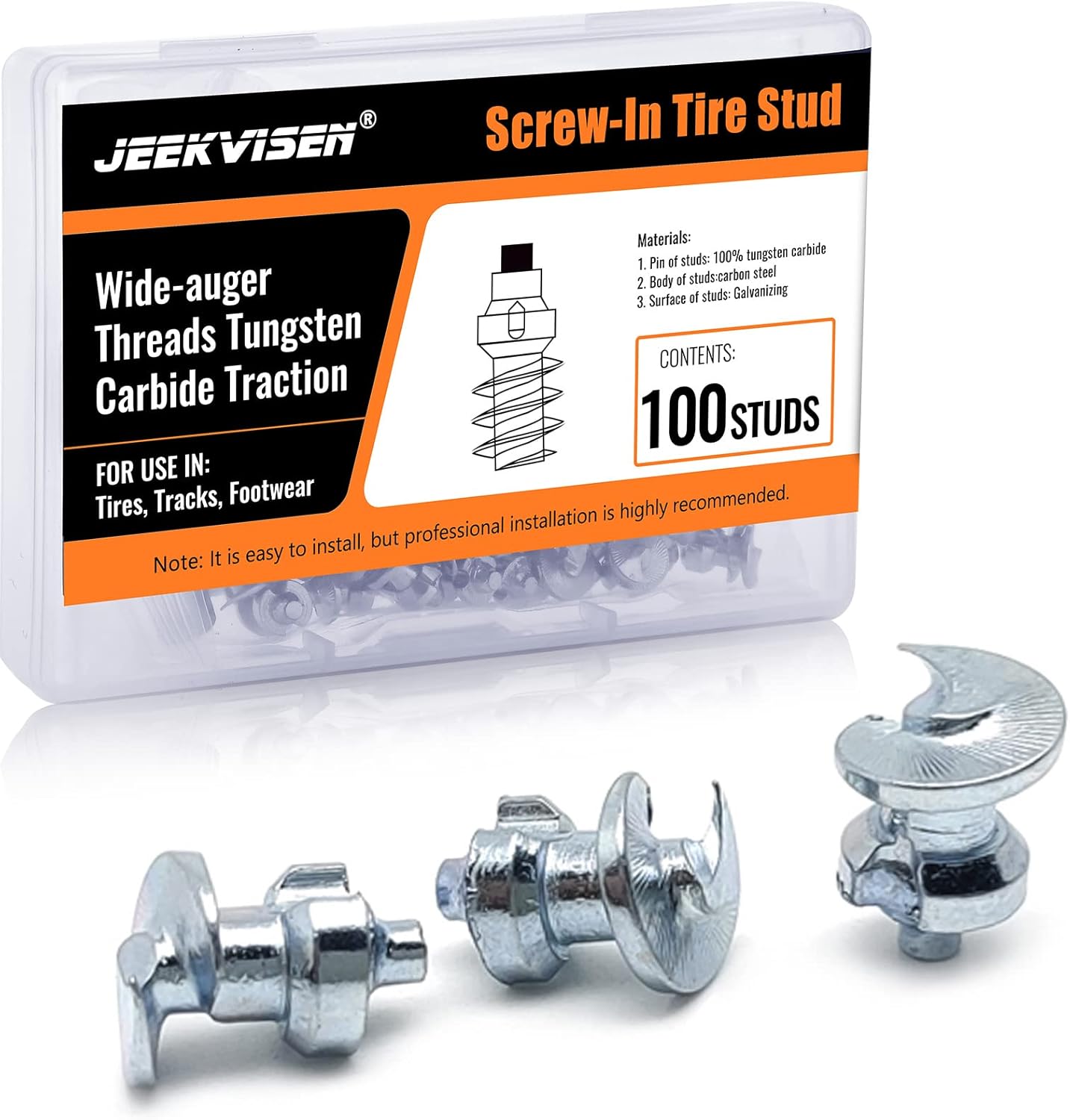 JEEKVISEN Tire Studs, Screw Snow Carbide Spikes, Wheel Tyres Studs for
