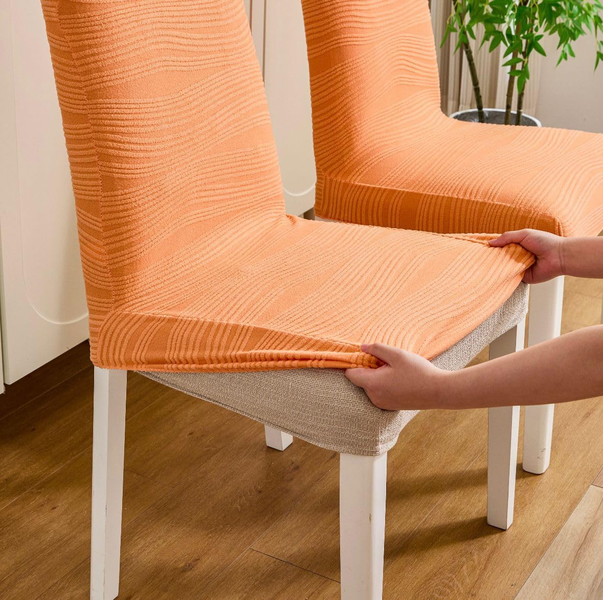 Orange Jacquard Chair Covers - Stretch & Protect! -4