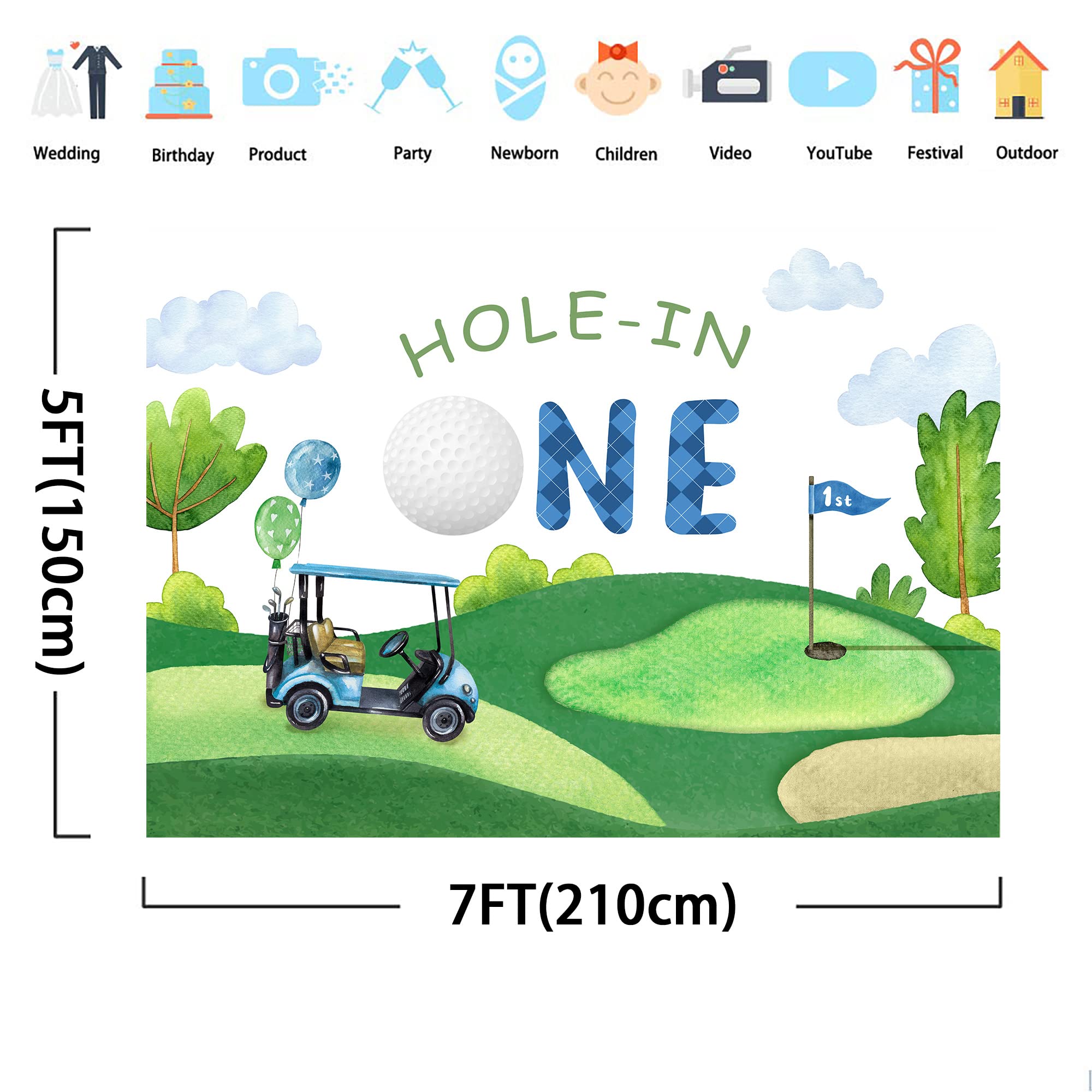 Fotohintergrund 'Hole In One' Zum 1. Geburtstag – 1,5x0,9 M, Vinyl, Mit Blauem Himmel & Wolken