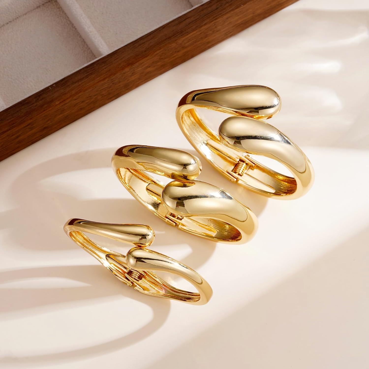 Gold Bangle Bracelet for Women Trendy - 18K Gold Filled Waterdrop Adjustable Twist Cuff Bracelet Thick Chunky Gold Bangle Bracelets for Women Waterproof Jewelry Gifts - Image 7