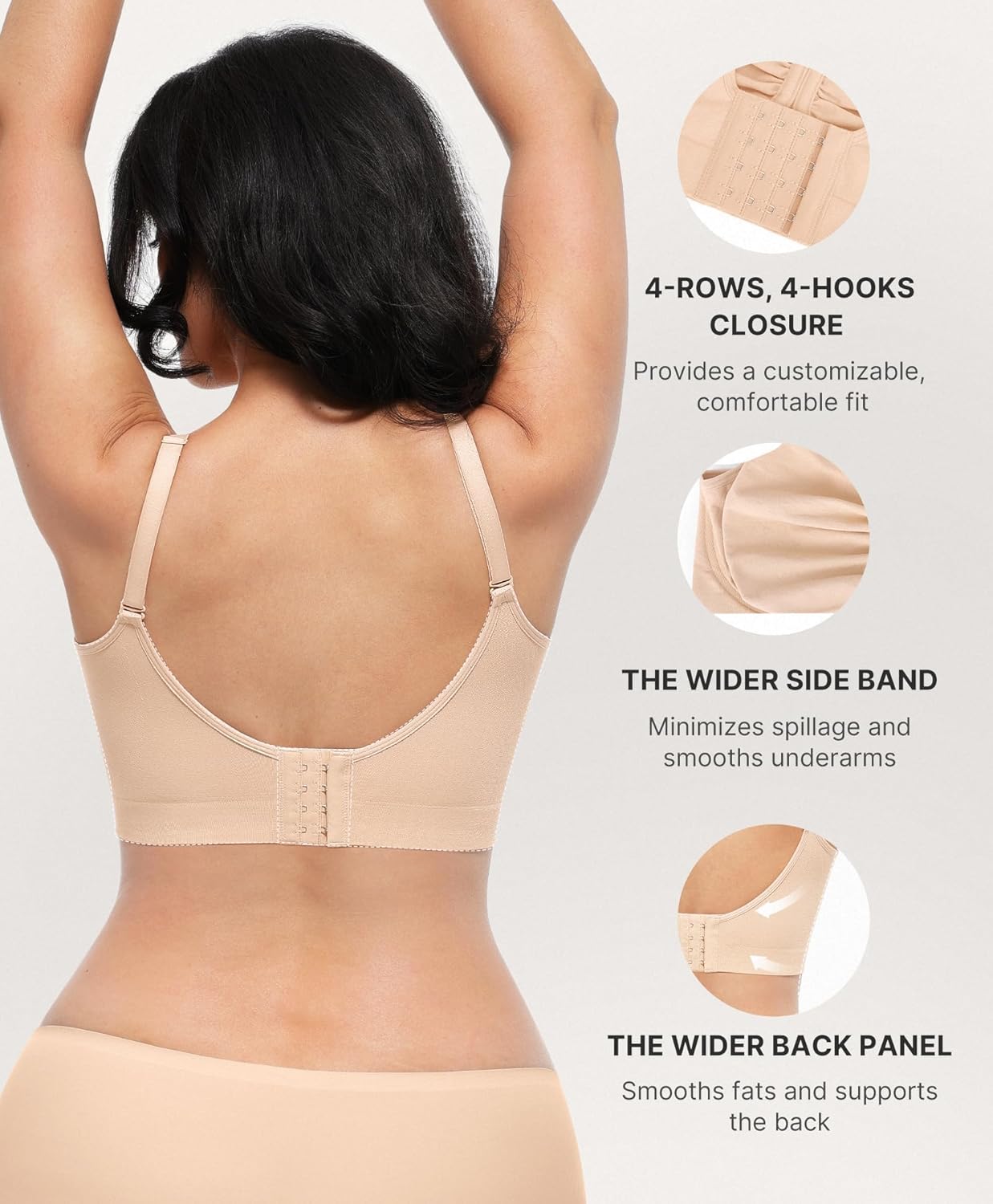 SHAPELLX Wireless Comfy Bra for Women Seamless Bra Non Padded Soft Bralette V Neck Everyday Bras with 4 Rows of Hooks - Image 4