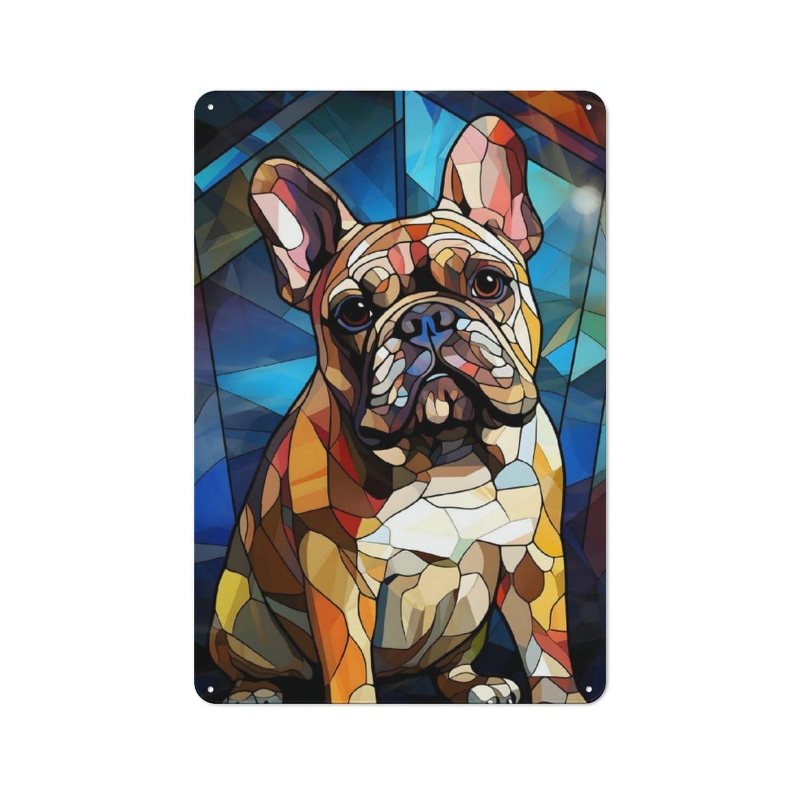 Junmoney Bulldog Stained Glass Metal Wall Sign 30X20cm Featuring For Home Bar Wall, Suited To Bar Sign Collectors