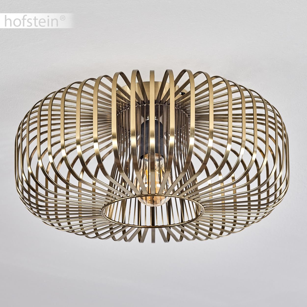 HOFSTEIN plafoniera Wemude, plafoniera rotonda in metallo color ottone antico, apparecchio retrò con effetto luce grazie all'aspetto a griglia, Ø 40 cm, 1 luce, attacco E27. senza lampadine