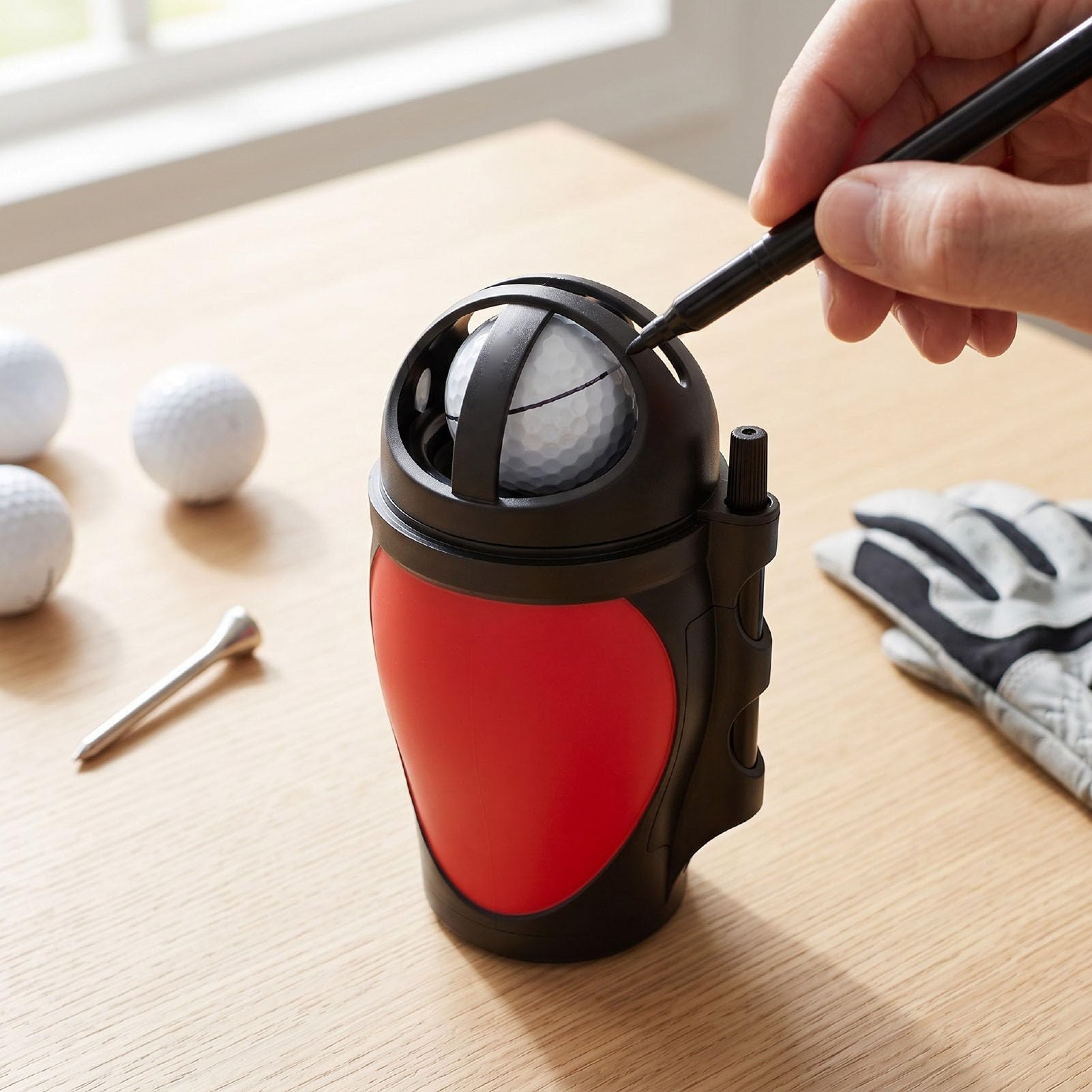 Luocute Ball-Linienmarkierer, Elektronischer Ball-Liner mit 10000 U/min und 3 Farbstiften für Golf-Ausrichtungsmarkierungen, Golfball-Markierungs-Ausrichtungswerkzeug-Set
