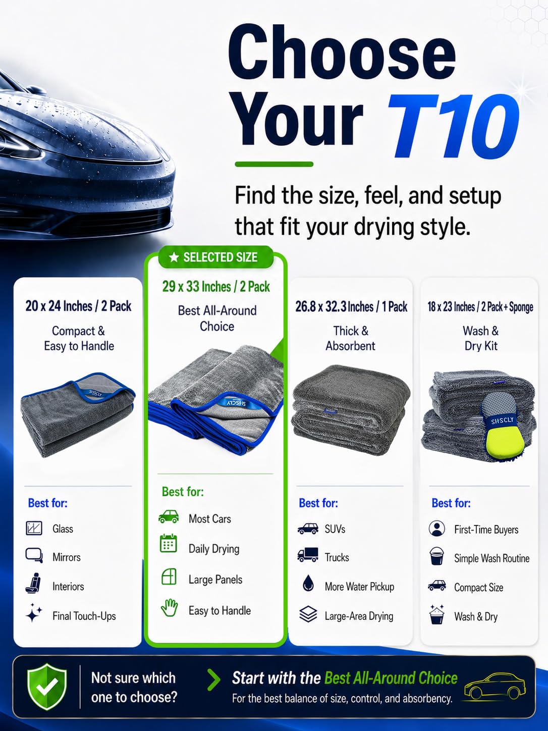 SHSCLY Toallas de secado de microfibra para coches grandes, color gris, 29 x 33 pulgadas, paquete de 2