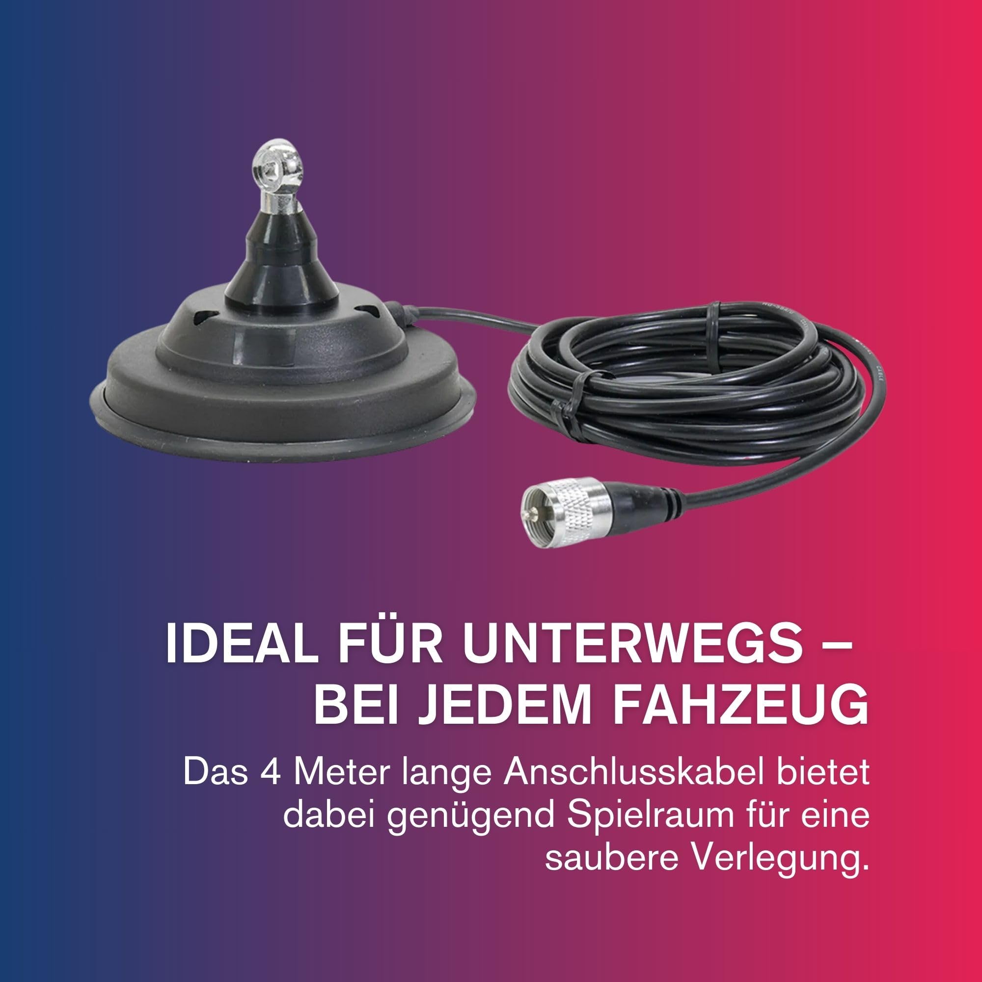Albrecht S75 CB-Funk Antenne, Mobil-Antenne mit Magnetfuß 127 mm, 76 cm Gesamt-Länge, Komplett-Set inkl. 4 m Kabel & PL-Stecker, neigbar, aus Edelstahl