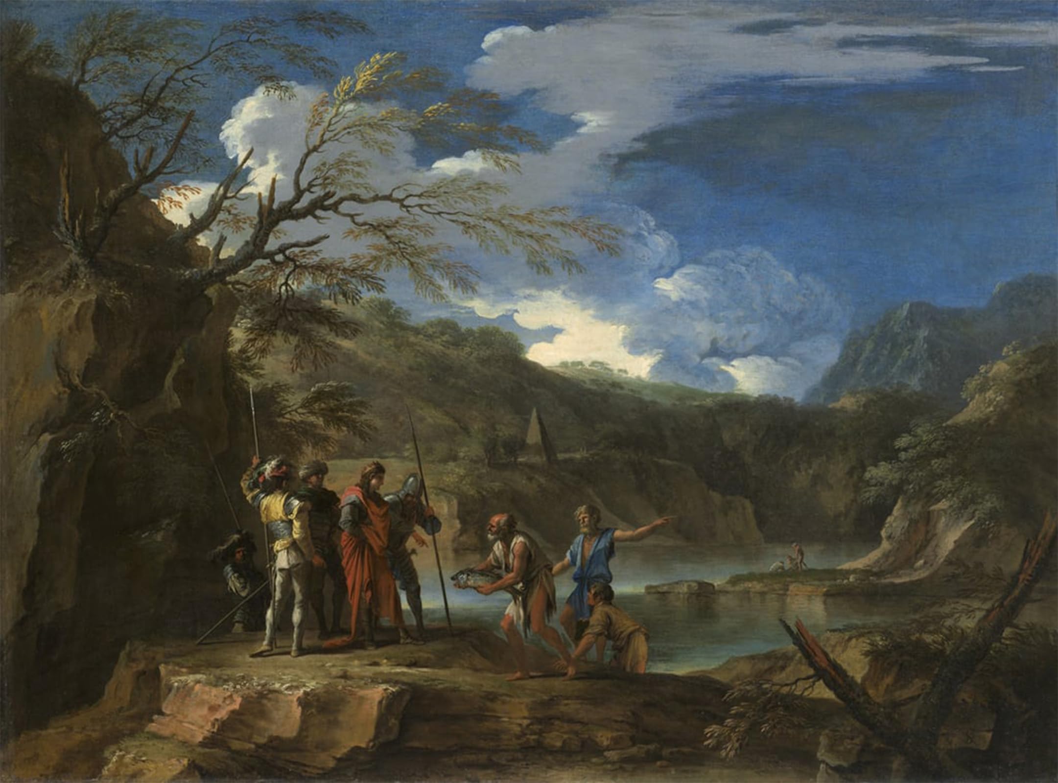 Pintura vintage póster arte pared Polícrates y el pescador Salvator Rosa cuadro 60x90 5