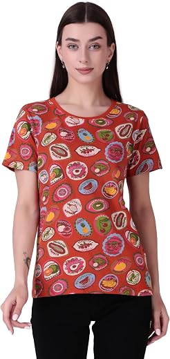 Stories.Label Women 100% Cotton Printed Tshirt in Ribbed Neck Includes Plus Sizes, Regular Fit and Half Sleeves (Sizes Med...