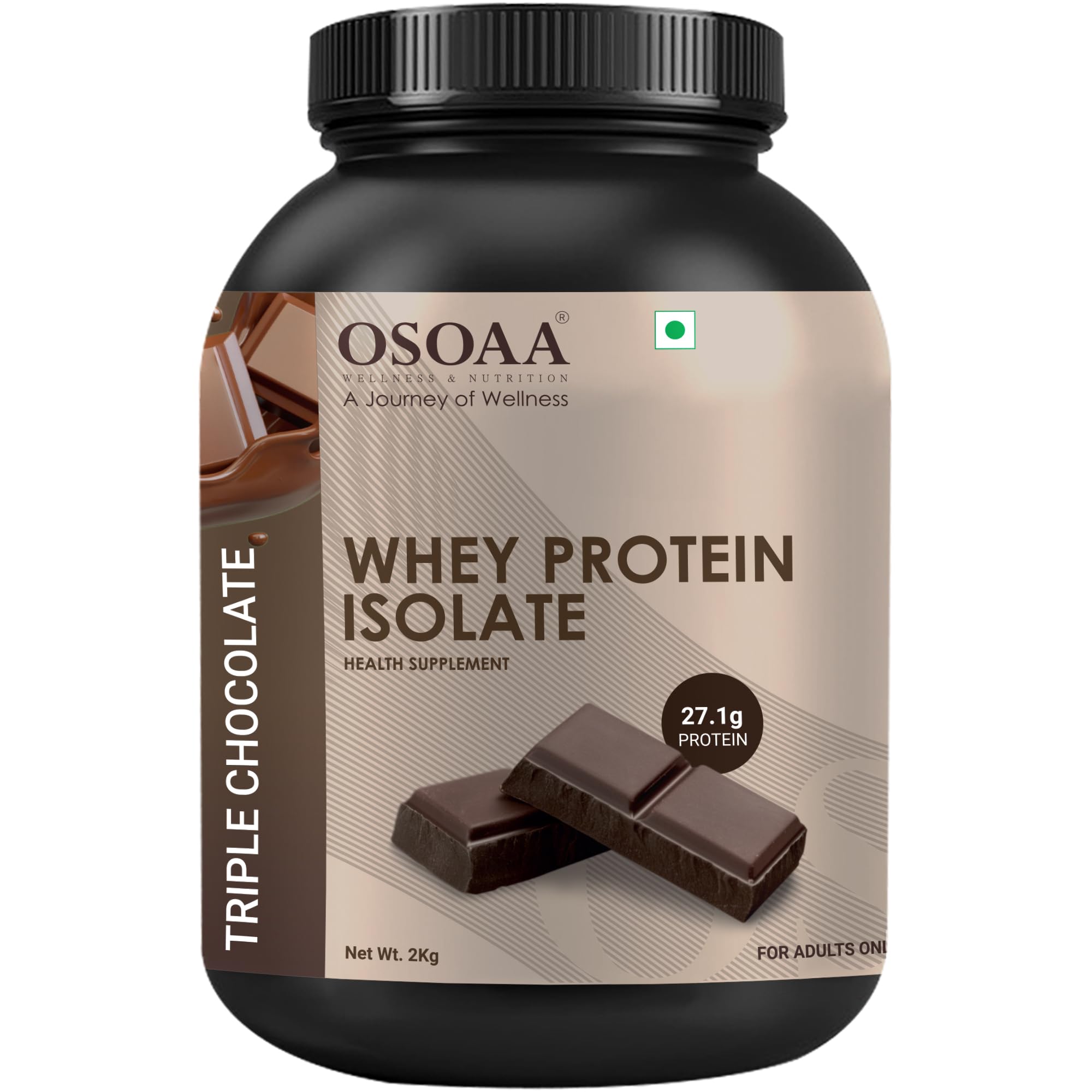 OSOAA Whey Protein Isolate Powder 2kg, Triple Chocolate | 27.2g Protein Powder for Muscle Support & Recovery | 100% Authentic Protein Supplement Powder & No Adulteration