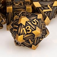 Vista 17 de 7 piezas de dados de metal DND con caja, dados RPG negros y azules D y D para usar con juegos de mesa D&D, juego de rol, juego de dados poliédricos