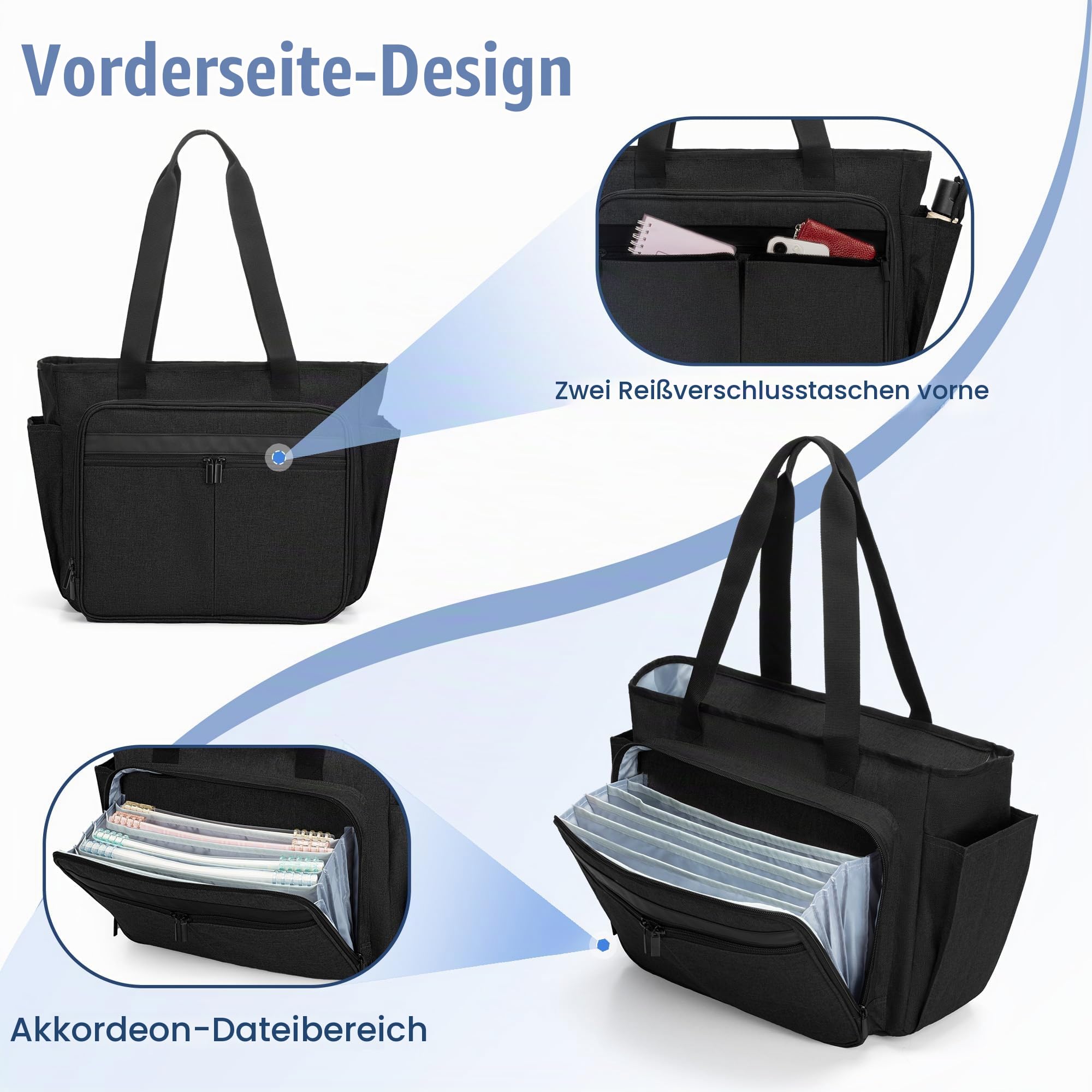 Trunab Lehrertasche mit Erweiterter Aktenordnertasche, Schwarz