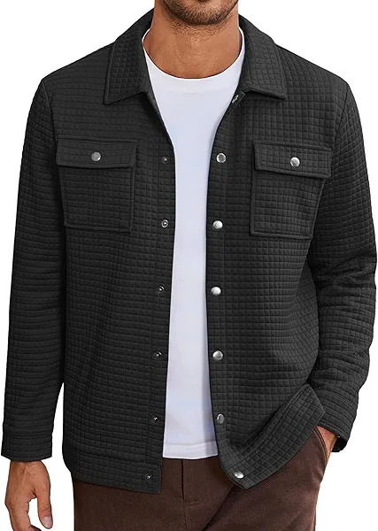 COOFANDY Mens Casual Shirt Jacket Button Down Waffle Jacket Long Sleeve Sweater Jackets Quilted Shacket Overshirt