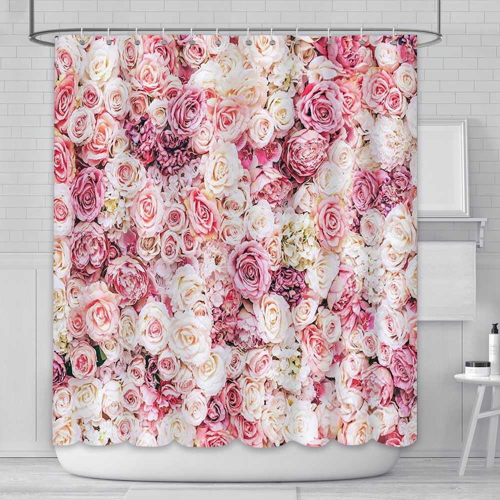 AIBIIN 180 x 180 cm fiori rosa parete tenda da doccia dolce matrimonio floreale ragazza donna bagno vasche da bagno Decor durevole tessuto impermeabile set vasca da bagno con 12 ganci