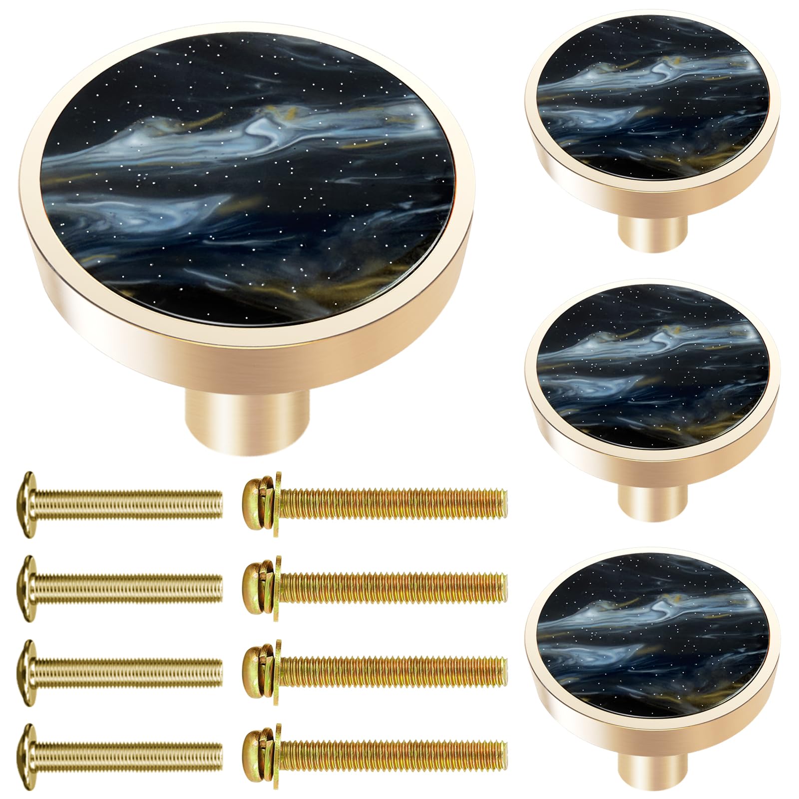 FINYSHIKK 4Pcs Round Cabinet Drawer Knobs Brass Decorative, 1.25" Polished Cabinet Handles
