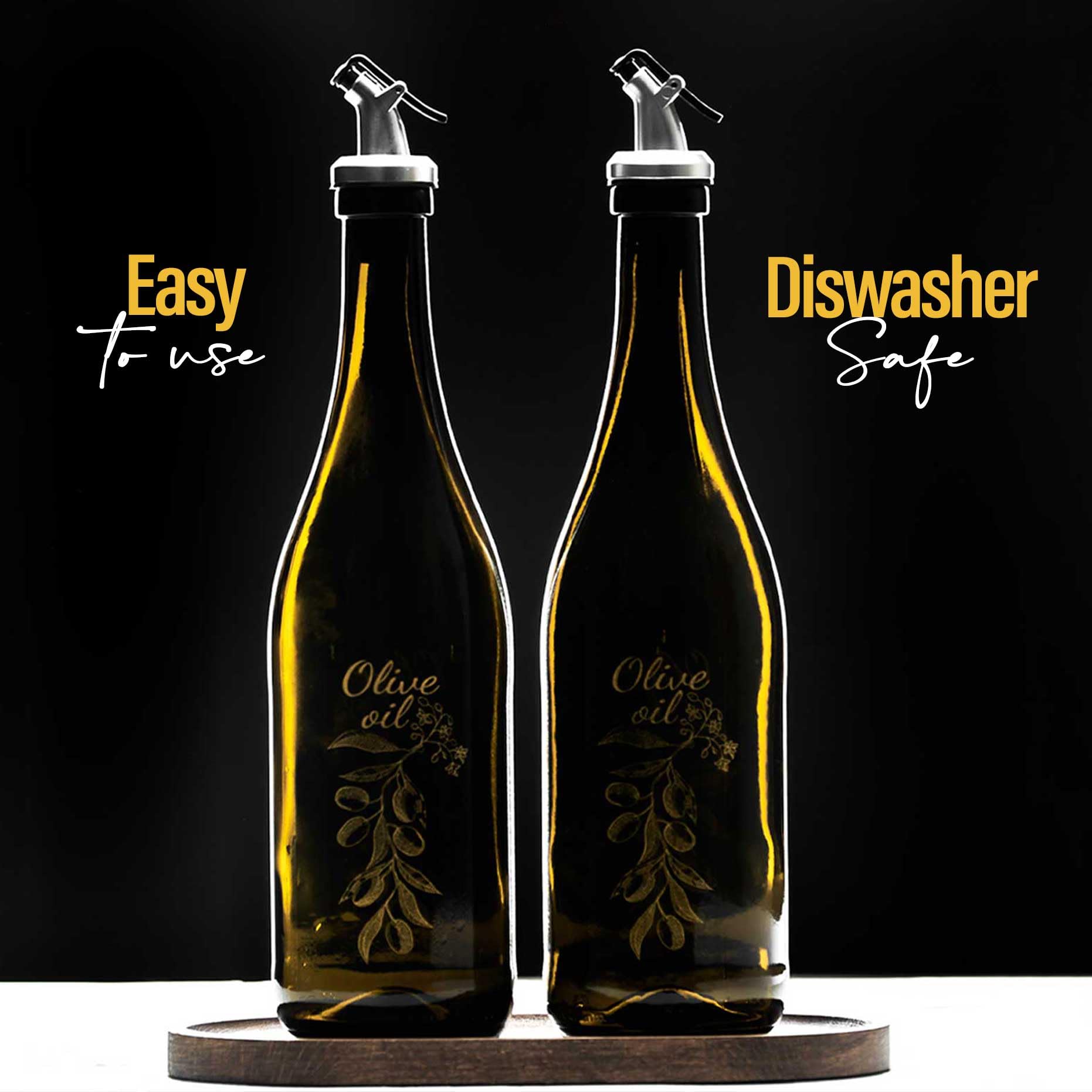 Lot De 2 Bouteilles En Verre 750 Ml Avec Bec Verseur - Vert/Marron Pour Huile Et Vinaigre, Doseur Précis & Étiquettes Incluses