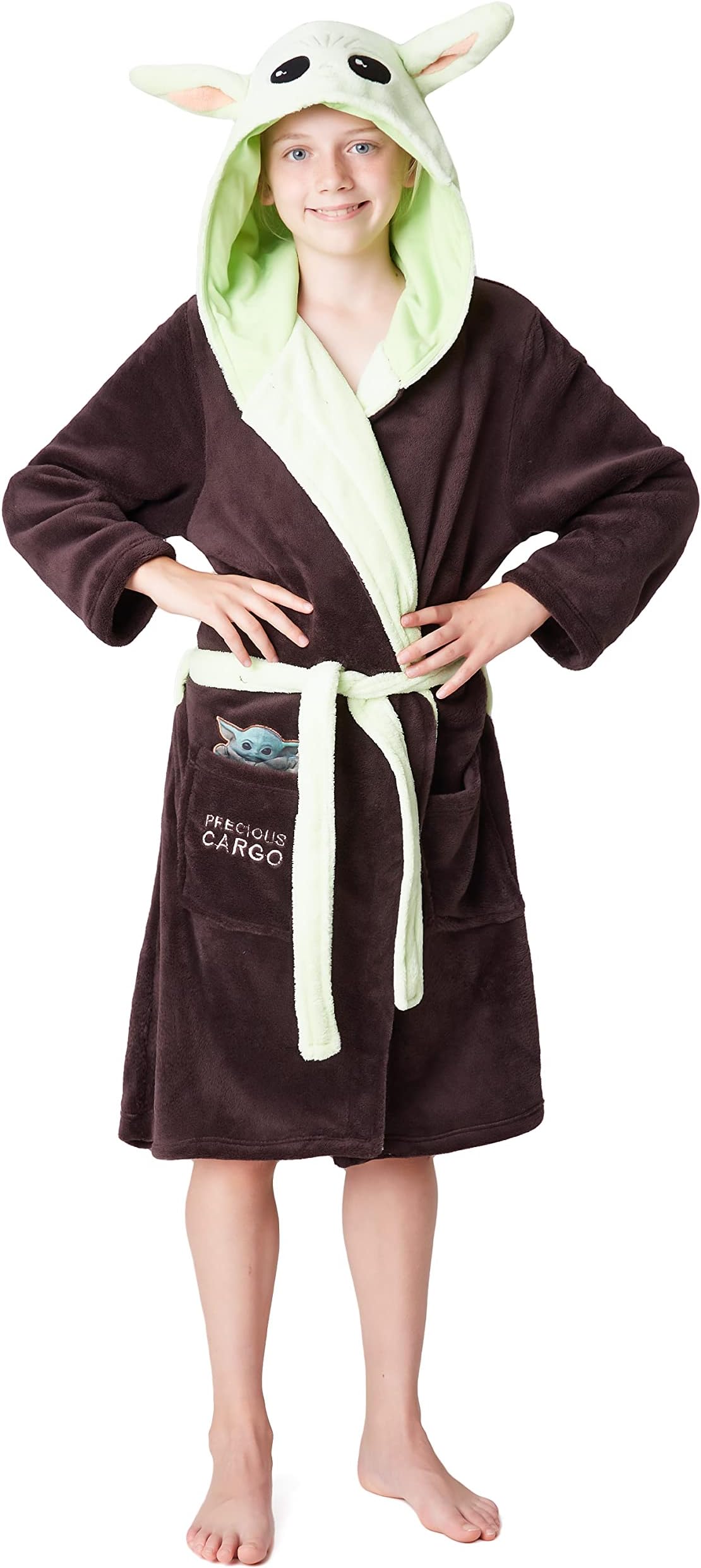 Star Wars Baby Yoda Kids Fleece Robe, Hooded Bath Robe with 3D Ears, The Mandalorian Loungewear, Cozy Gifts for Boys