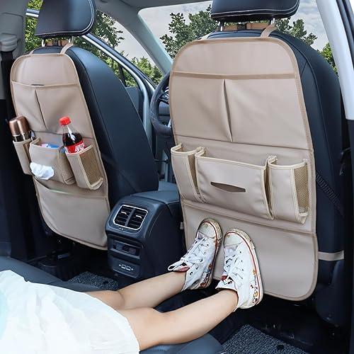 Miniatura 2 de Organizador de asiento trasero de automóvil para niños, bolsa de almacenamiento para asiento trasero de automóvil con 3 bolsillos, 2 soportes para