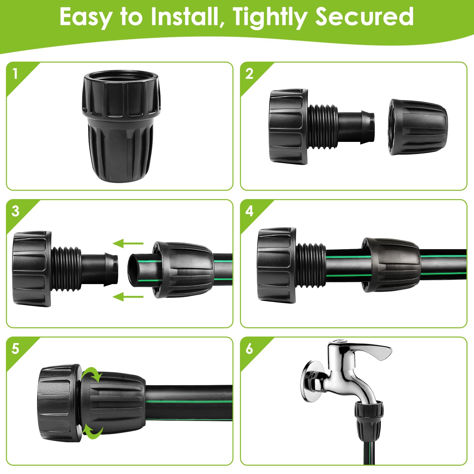 Kit de accesorios de riego por goteo de 1/2 pulgada: 20 conectores de tuerca bloqueada por goteo para tubos de riego por goteo de 1/2 pulgada (1/2 pulgada ID x 0.6-0.67 pulgadas OD) acoplamientos