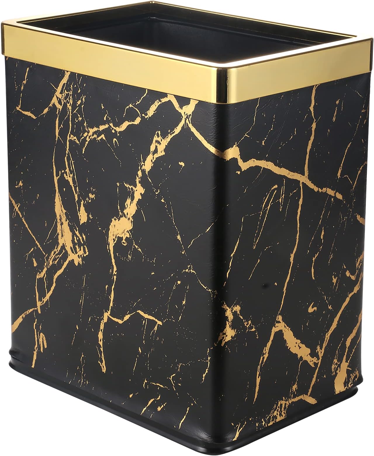 Small Office Trash can Bedroom Wastebasket,Rectangle Slim Bathroom Kitchen Garbage can 2.6Gallon(Black Gold Marble)