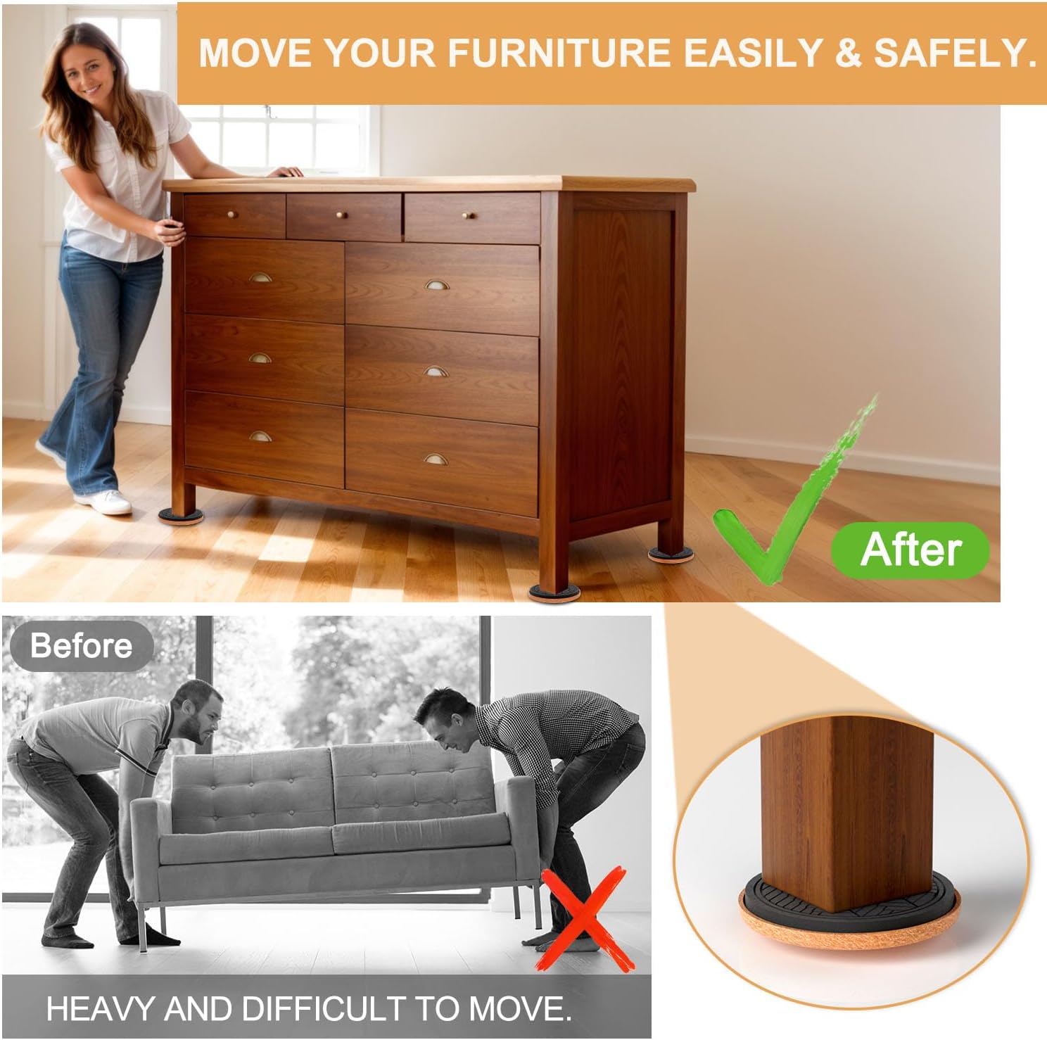 Effortless Moving: PISAO Felt Furniture Sliders for Hardwood Floors