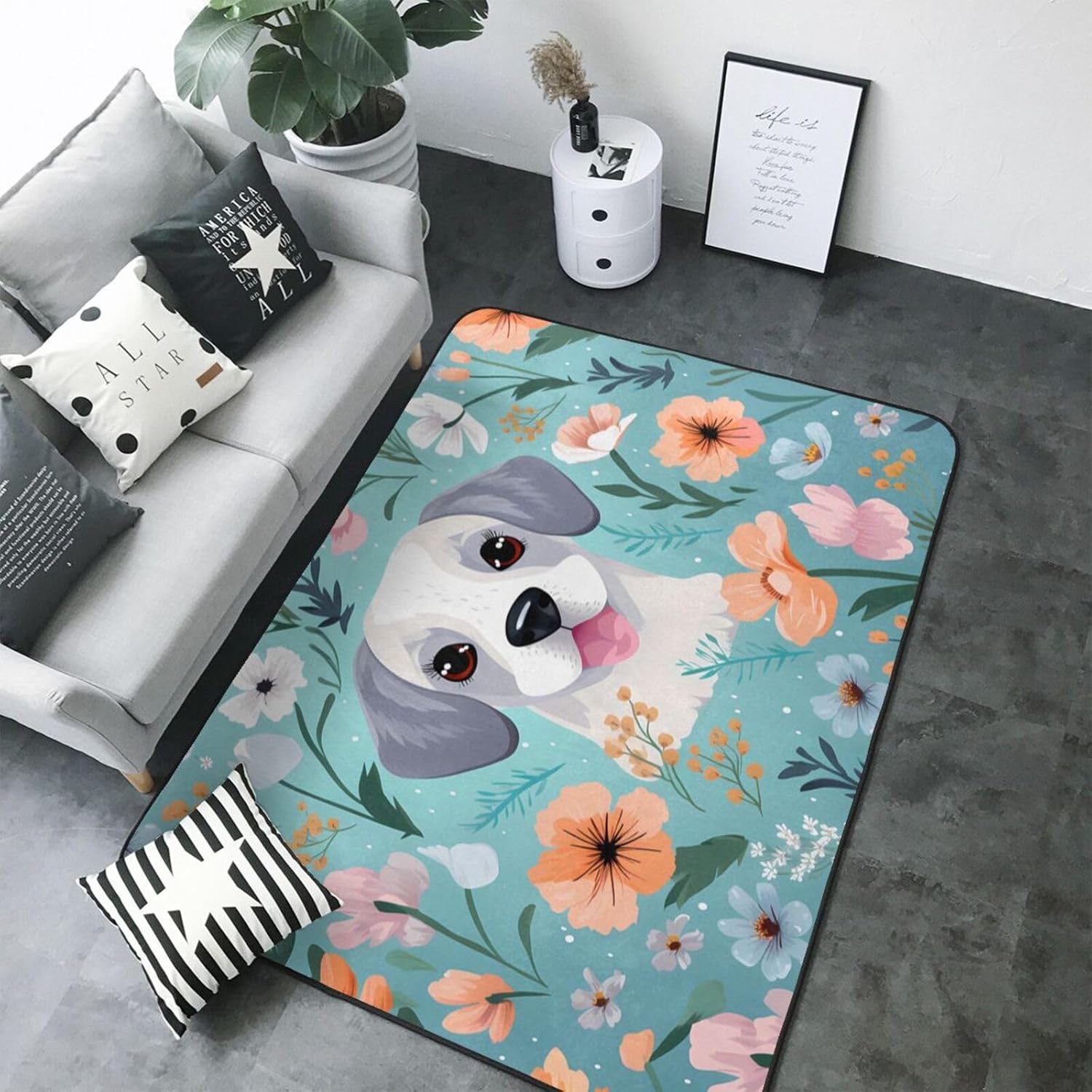 Puppy Pattern Printed Flannel Floor mat 80x58 inches for Bedroom, Living Room, Study Room Decorative Carpet