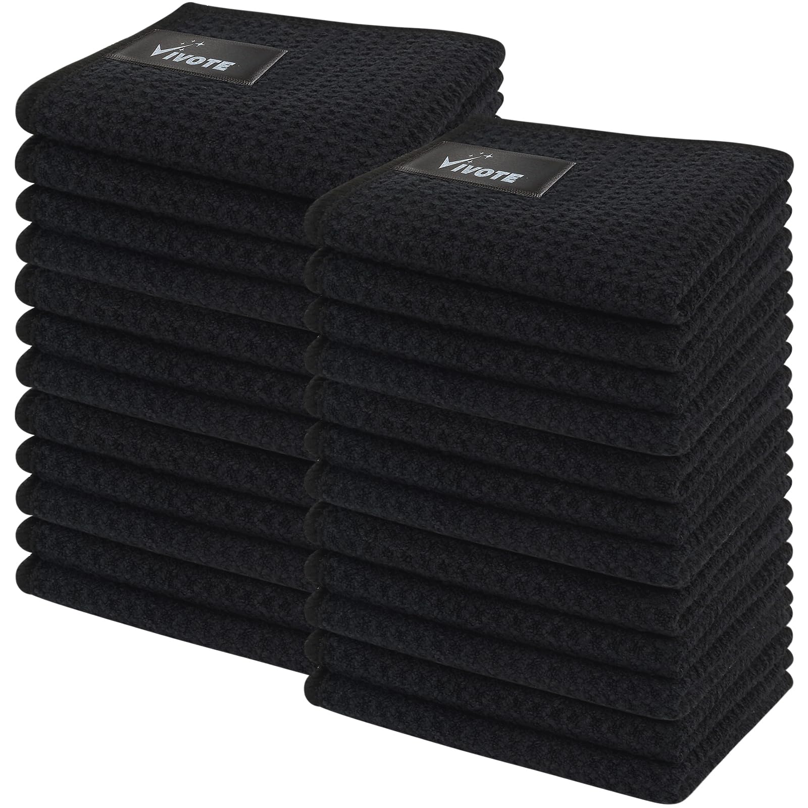 VIVOTE Mikrofasertücher Barista Tuch Waffeltuch Spüllappen Waschbar, Weich, Saugfähig, Schnell Trocknend, Wiederverwendbares Reinigungstuch, Hochwertiges, 20 × 20 cm, Schwarz, 24 Stück