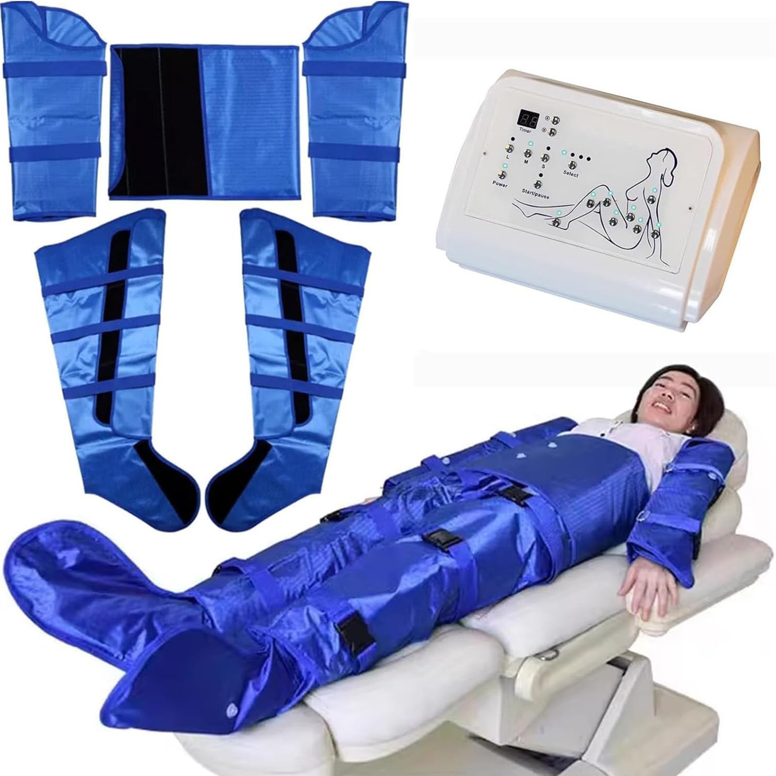 Ganzkörper-Pressotherapie-Massagegerät, Lymphdrainage-Schönheitsgerät, elektrisches Arm - Nackenmassagegerät, Luftkompressions-Durchblutungsmassagegerät, einstellbare Intensität Blue