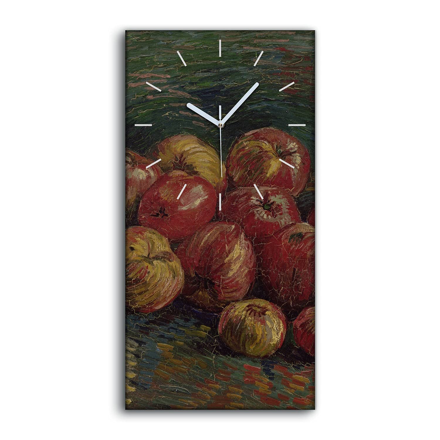 Horloge sur toile 30x60 cm nature morte avec des pommes et aiguilles blanches silencieuses