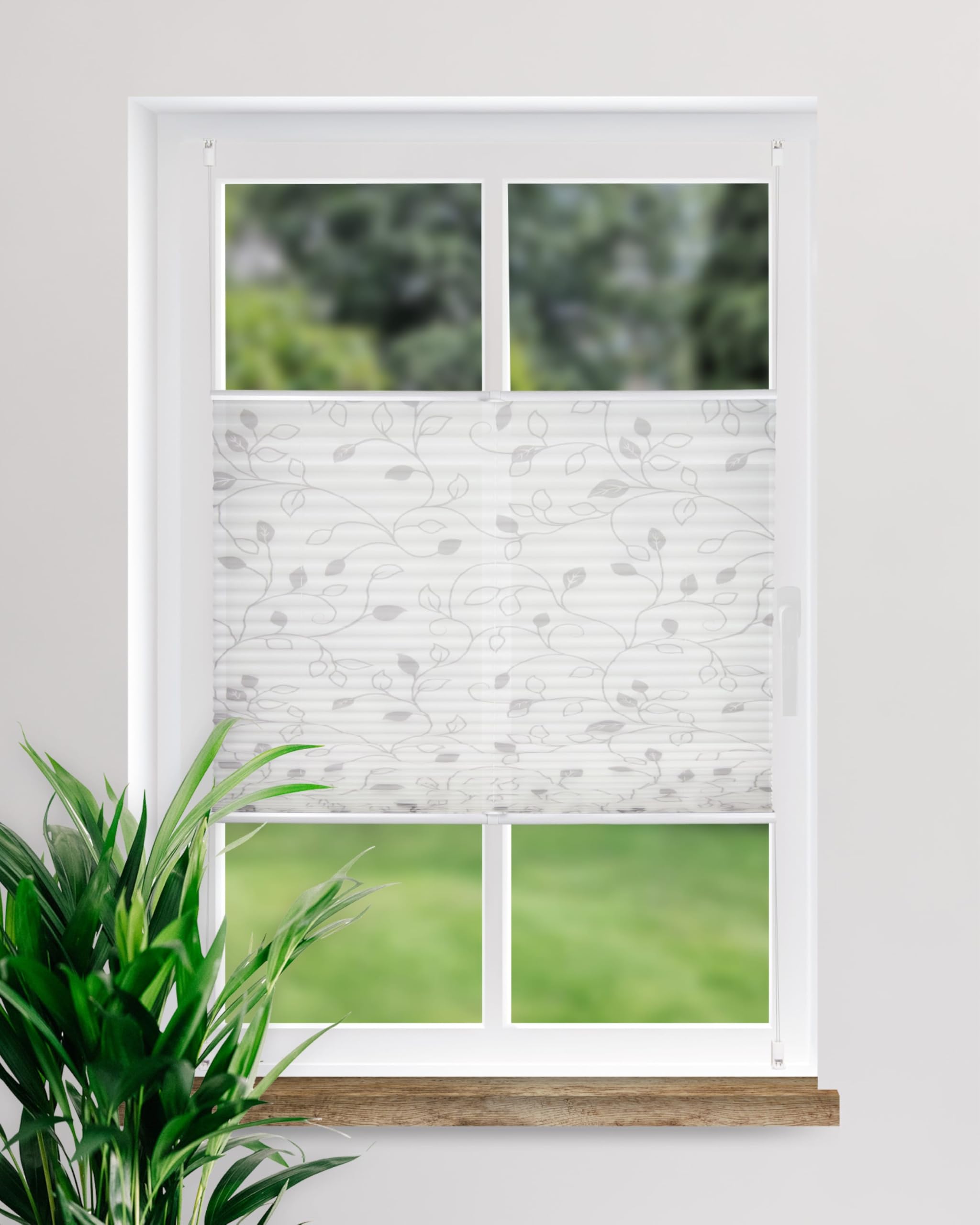 by Garesa Fenster Klemmfix Plissee ohne Bohren Motiv Ranke 80 x 130 cm, Grau - Lichtdurchlässiger Fenster Sichtschutz und Fenster Deko, Faltrollo