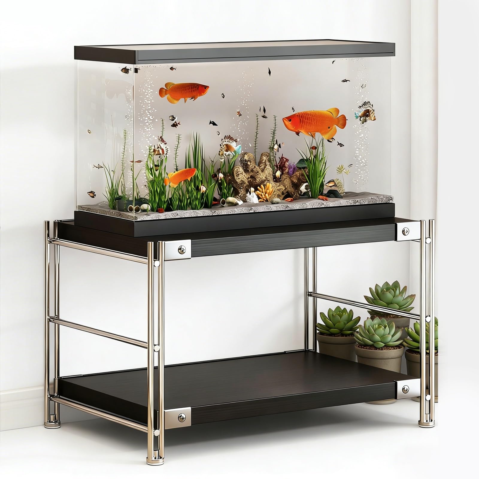 Soporte de acuario de 2 niveles regulable en altura con estructura de acero antichoque