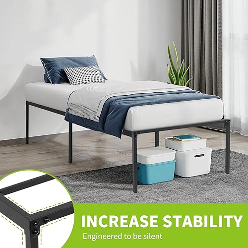 Miniatura 12 de BLKMTY Marco de cama de metal, tamaño Queen, plataforma de metal, base de colchón, soporte de hasta 1000 libras, soporte de cama de listones de