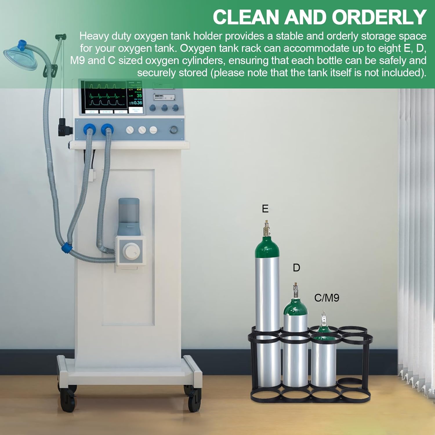 Oxygen Tank Holder, Oxygen Tank Rack, Detachable Medical Oxygen Tank Holder, Heavy Duty Oxygen Cylinder Rack for Storage and Transportation, Floor Mountable Oxygen Rack 4.57" Diameter