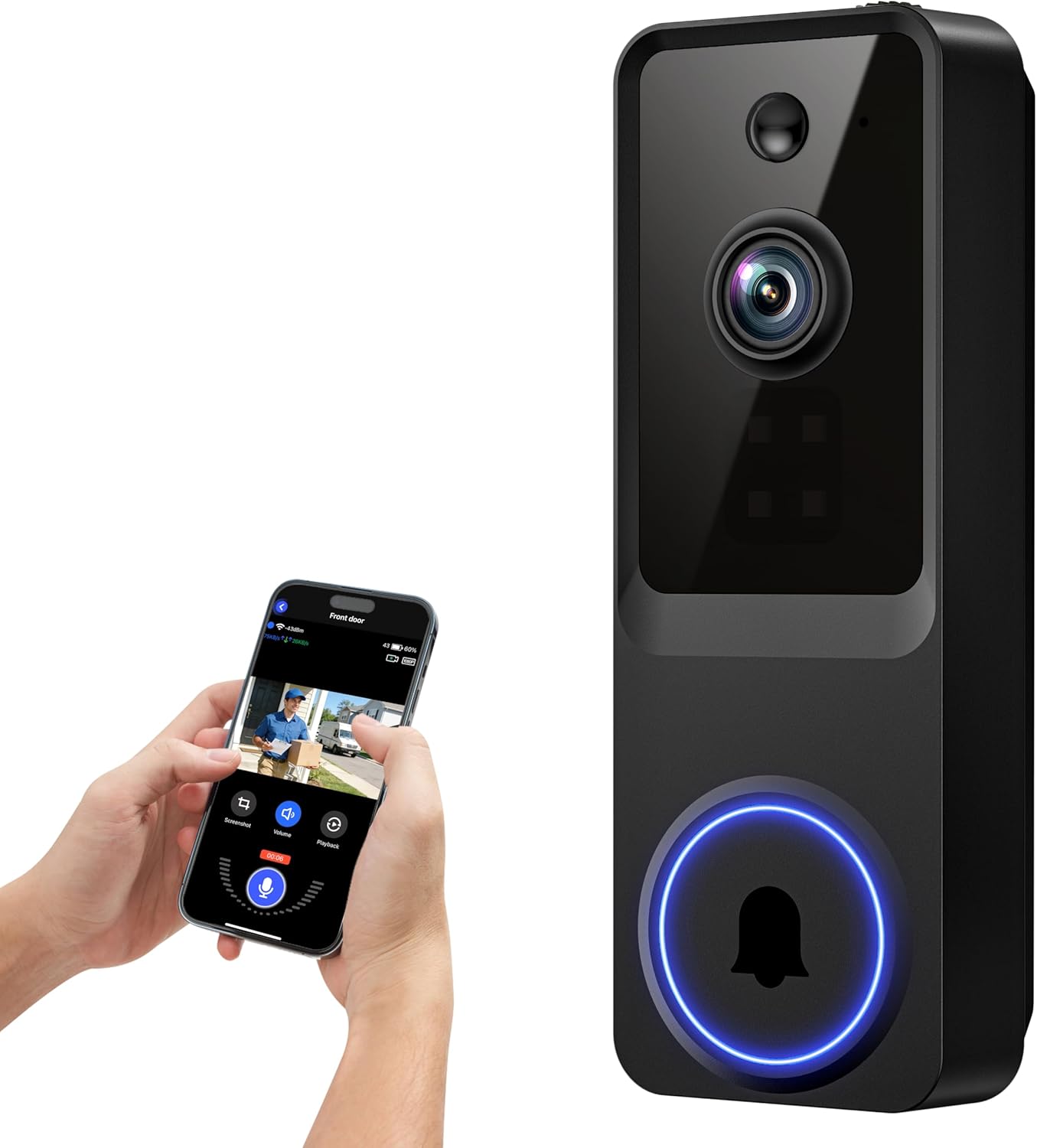 1080P Wireless Wi-Fi Video Doorbell Camera for Home Safety, Night Vision, 2-Way Audio, Cloud Storage, AI Human Detection, Live View, Battery Powered, Indoor Outdoor Surveillance