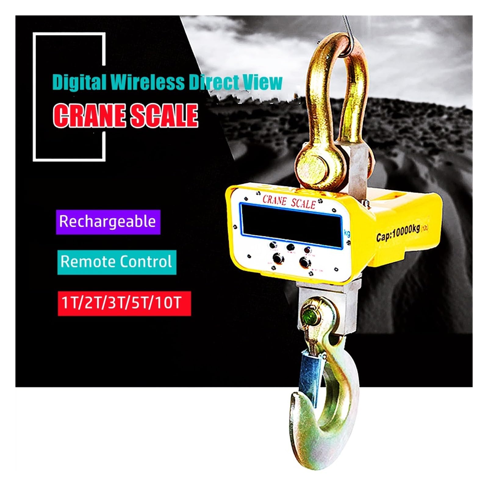 1T 2T 3T 5T ​​10T Bilancia Sospesa Wireless Digitale Ricaricabile LED Visualizzazione Diretta Telecomando Gru Guscio In Lega Di Alluminio(5000KG)