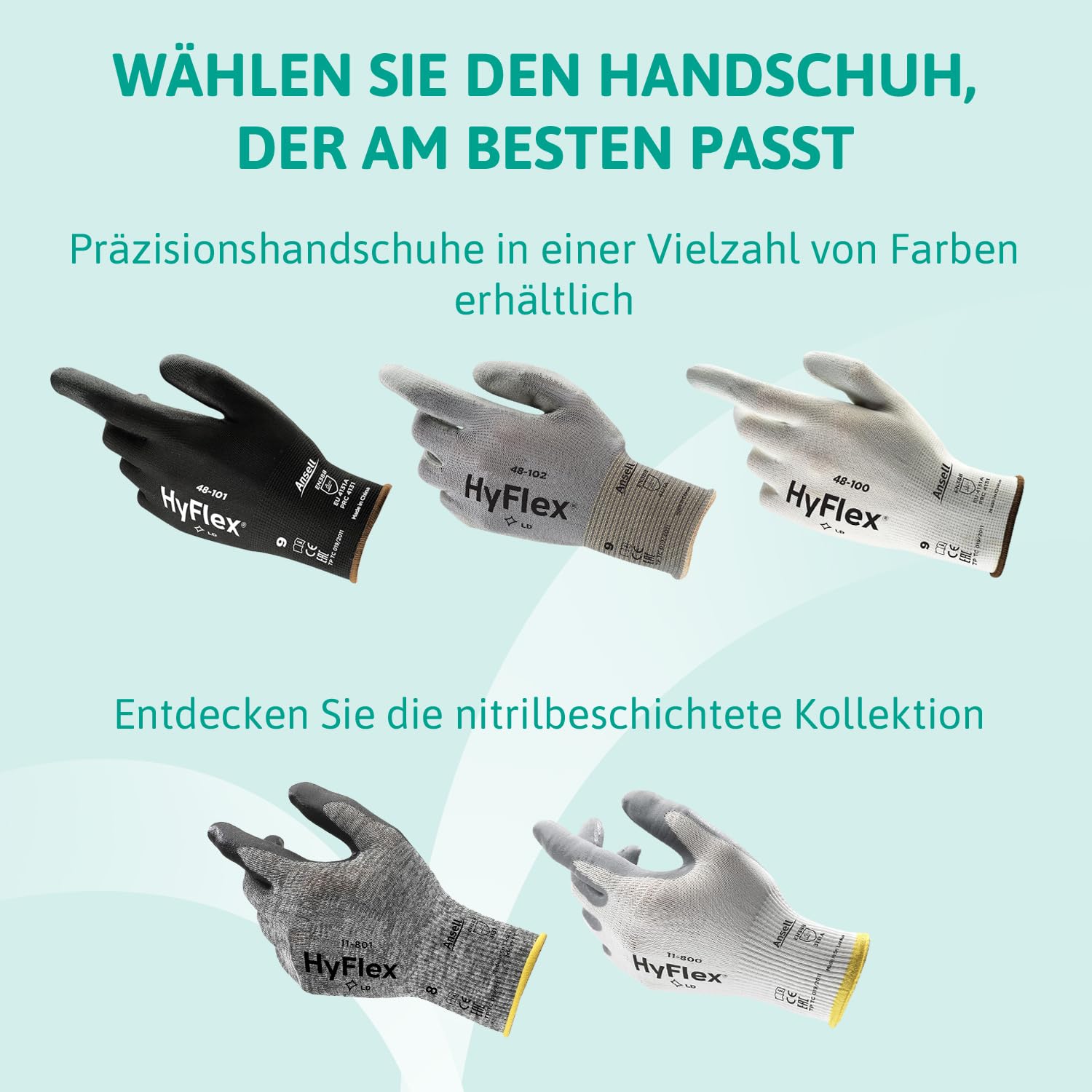 Ansell HyFlex 11-801 Professionelle Arbeitshandschuhe, Rutschfeste Nitril-Beschichtung, Industrie-Schutzhandschuhe für Mechanik, Werkstatt und Montage, Waschbare, Schwarz, Größe L (12 Paar)