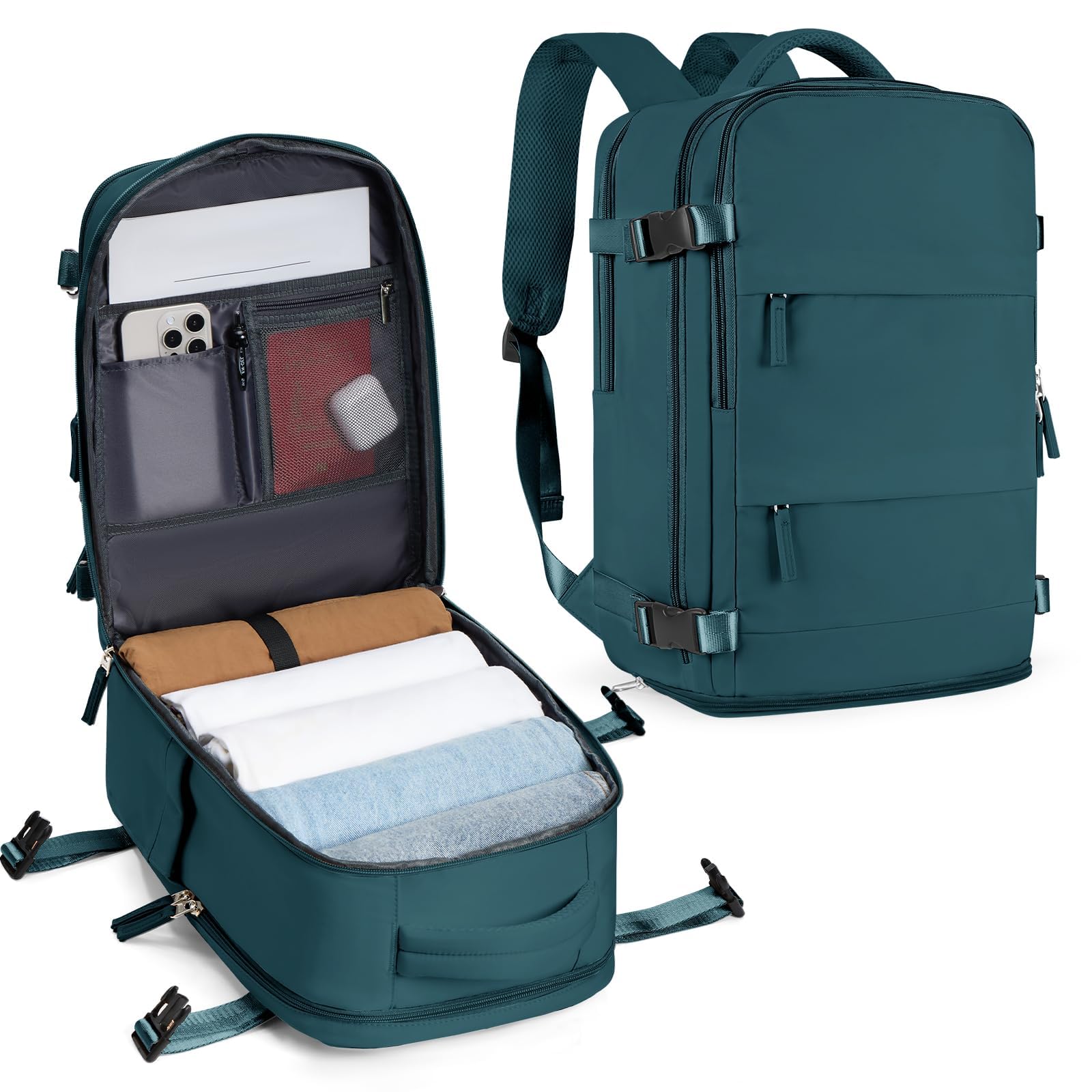 SZLX Großer Reiserucksack Damen,Vakuum Rucksack mit Pumpe Ryanair Handgepäck 40x30x20 Herren, Wizzair Handgepäck 40x30x20 Wasserdichter Tagesrucksack Fit 14 Zoll Laptop mit Schuhfach und Laptopfach