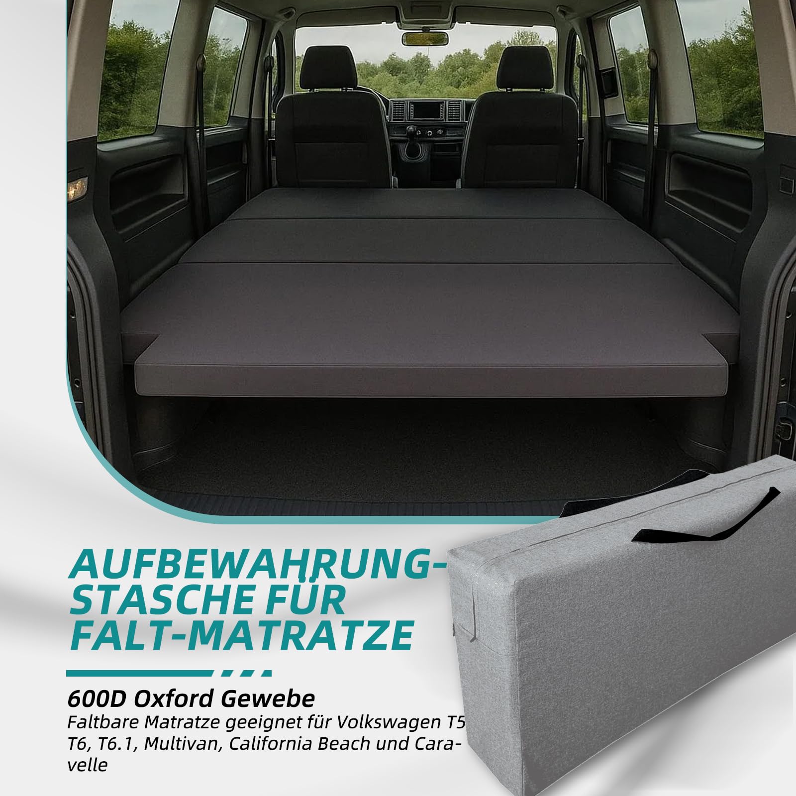 Aufbewahrungstasche für Faltmatratze, Passend für VW T5 T6 T6.1 Multivan California Beach Caravelle, Transporttasche für Campingmatratze, Grau, 149 x 63 x 25 cm
