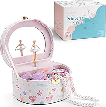Vlando Birthday Gift, Musical Box, Gift for Daughter, Jewelry Box, Half Circular with Mirror, Musical Box, For Children, Portable, Ballet Recitals, Present, Princess