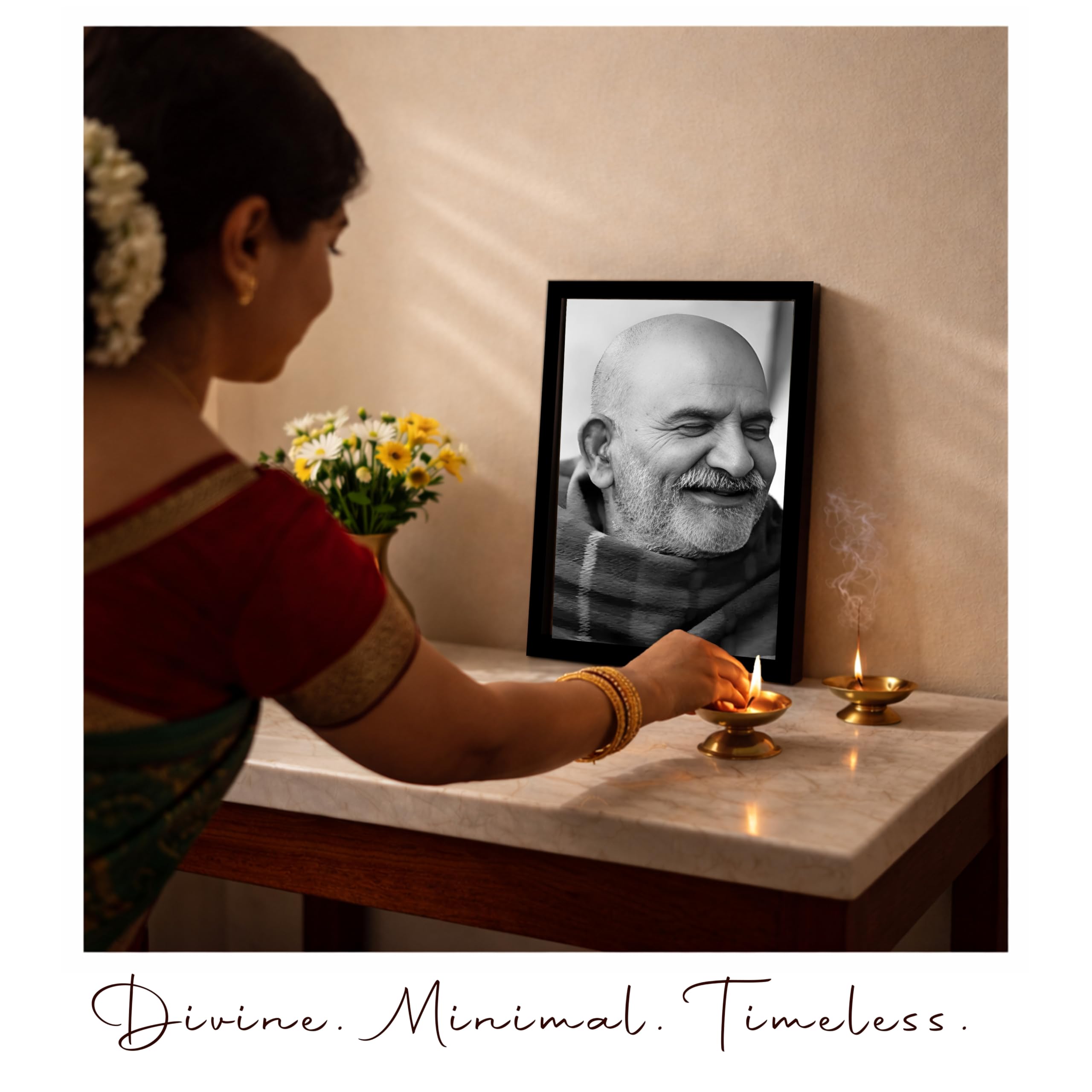 Art Street Neem Karoli Baba Spiritual Guru Framed Portrait for Home Temple Decor, Meditation Room Wall Frame, Devotional Religious Photo Frame for Living Room, Prayer Space & Spiritual Gifting 1