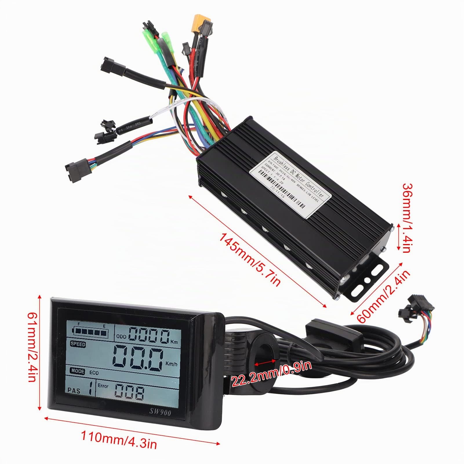 BuyWeek Kit de Contrôleur de Moteur sans Balais pour Vélo Électrique, DC 24V 36V 48V 750W 1000W 30A Contrôleur à Onde Sinusoïdale 3 Modes Panneau LCD SW900 Kit pour Scooter Électrique