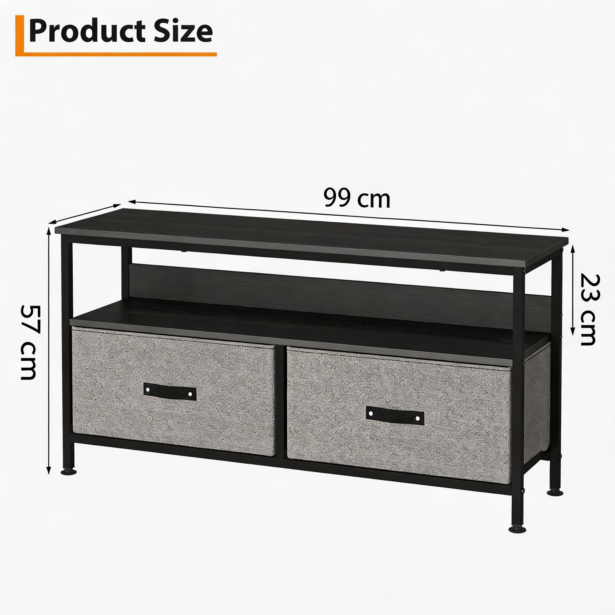 Schmales TV-Lowboard für Fernseher bis 50 Zoll，Media Konsole im Kommoden-Design mit Stauraum, Schubladen & offenen Ablagen, Entertainment Center für Wohn-/Schlafzimmer, Schwarz (Black woodblock print)