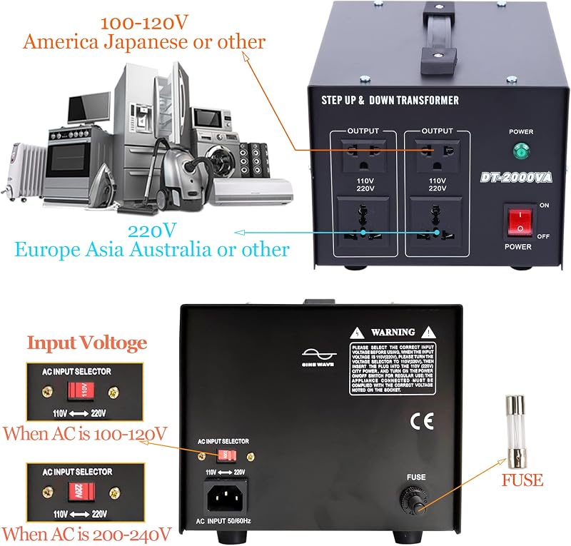 MEISHILE 2000W feszültségváltó 220V-110V átalakító transzformátor