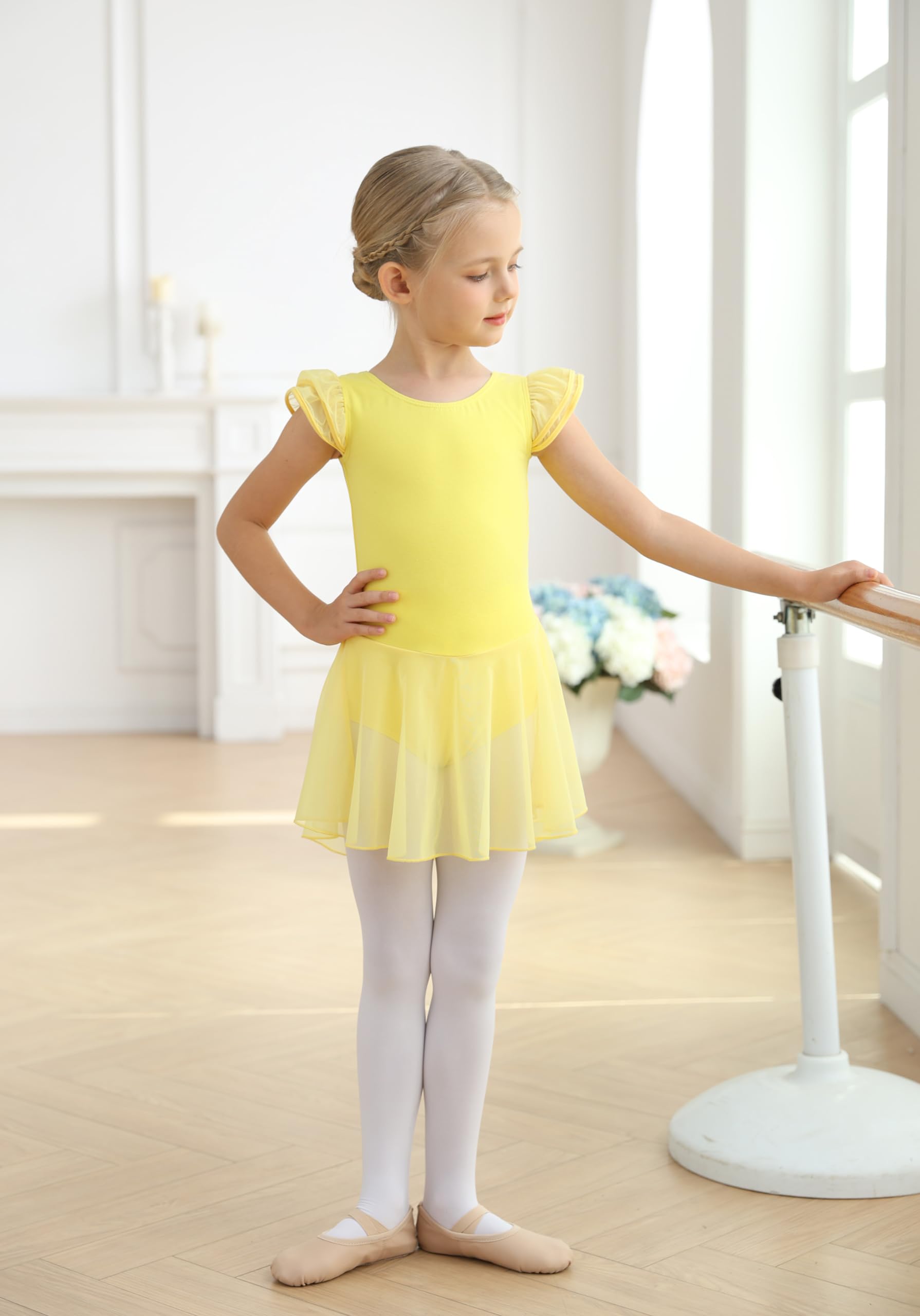 MdnMd Body da balletto per bambine con gonna classica a maniche corte, danza, ginnastica, ballerina, T72, giallo, 2-4 anni