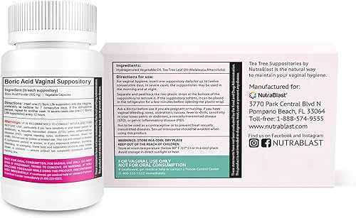 Miniatura 2 de NutraBlast Supositorios vaginales de ácido bórico de 600 mg (30 unidades) con supositorios de aceite de árbol de té (12 unidades) | Desodorante
