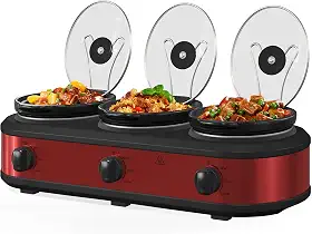 HEYNEMO Panela De Cozimento Lento Triplo, 3 X 1,5 Qt, Panela De Cozimento Dupla Portátil Pequena, Servidores E Aquecedores De Bufê, Laváveis Na Máquina De Lavar Louça, Panela De Cerâmica Removível,