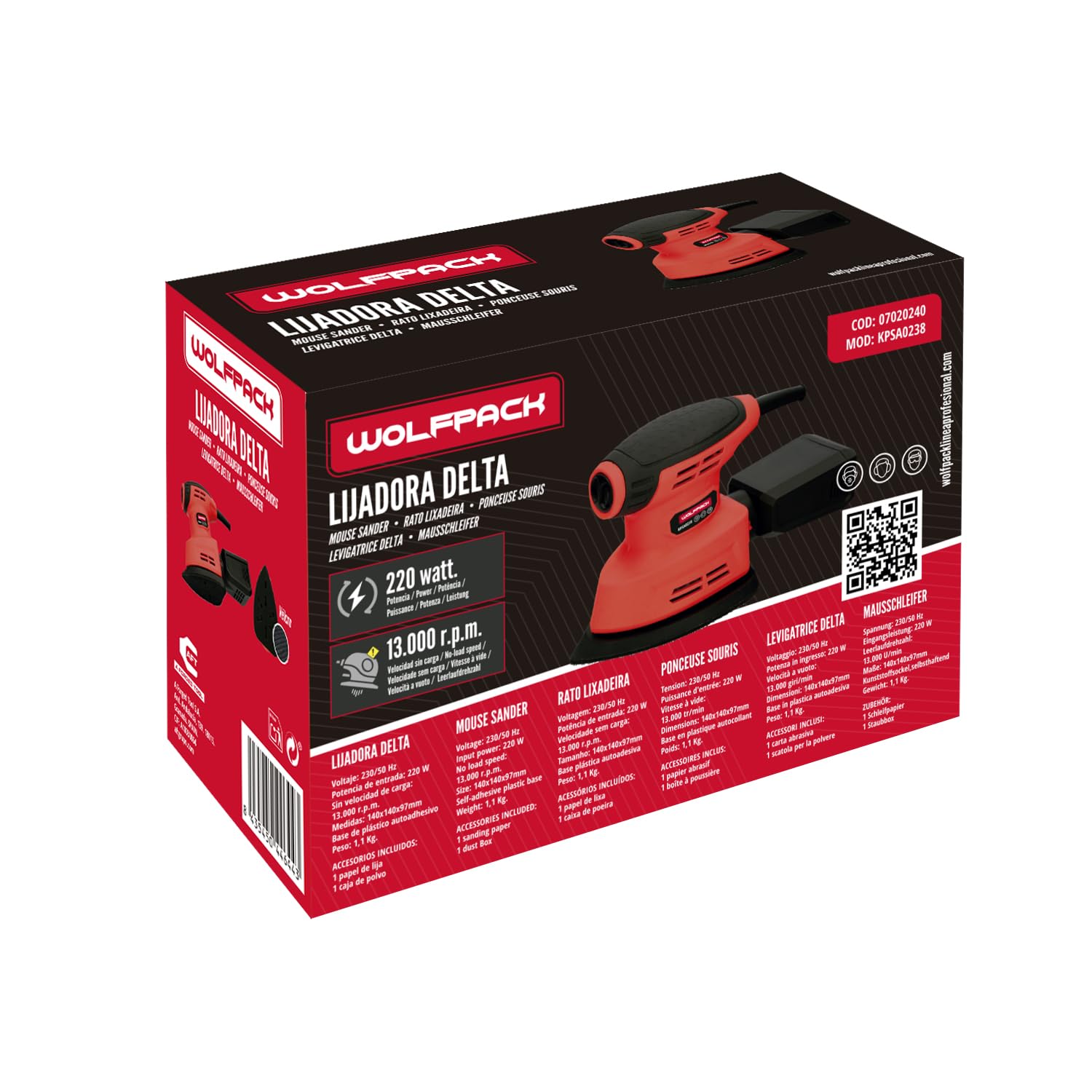 WOLFPACK LINEA PROFESIONAL Lijadora Wolfpack Delta 220 Watt. Lijadora Mouse Multifunción. Decapado, Lijado, Eliminar Oxido, etc.