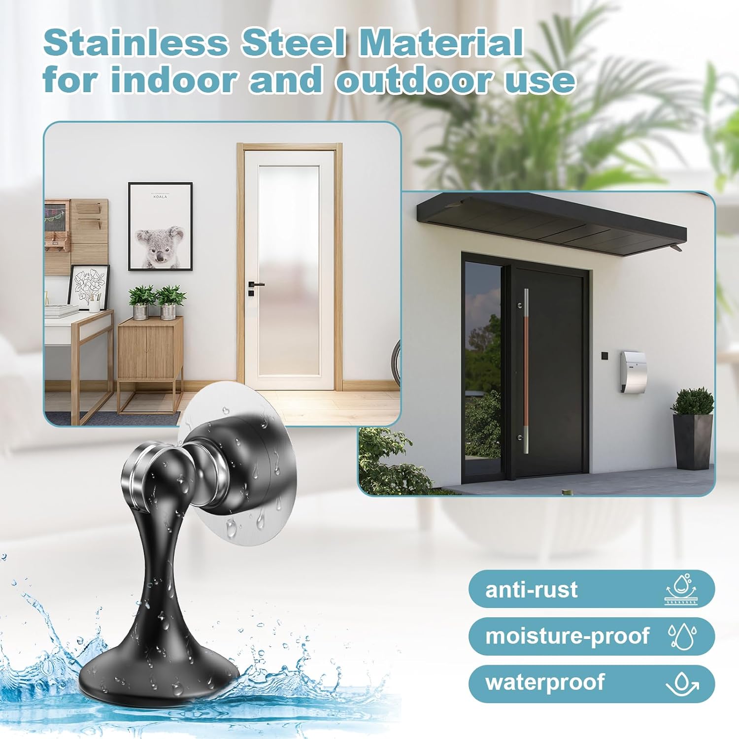 Magnetic Door Stoppers 6 Pack, Stainless Steel Door Stops for Wall and Floor Mounting, Door Holder Keep Door Open, No Drilling Door Stop with 3D Adhesive Tapes, Black